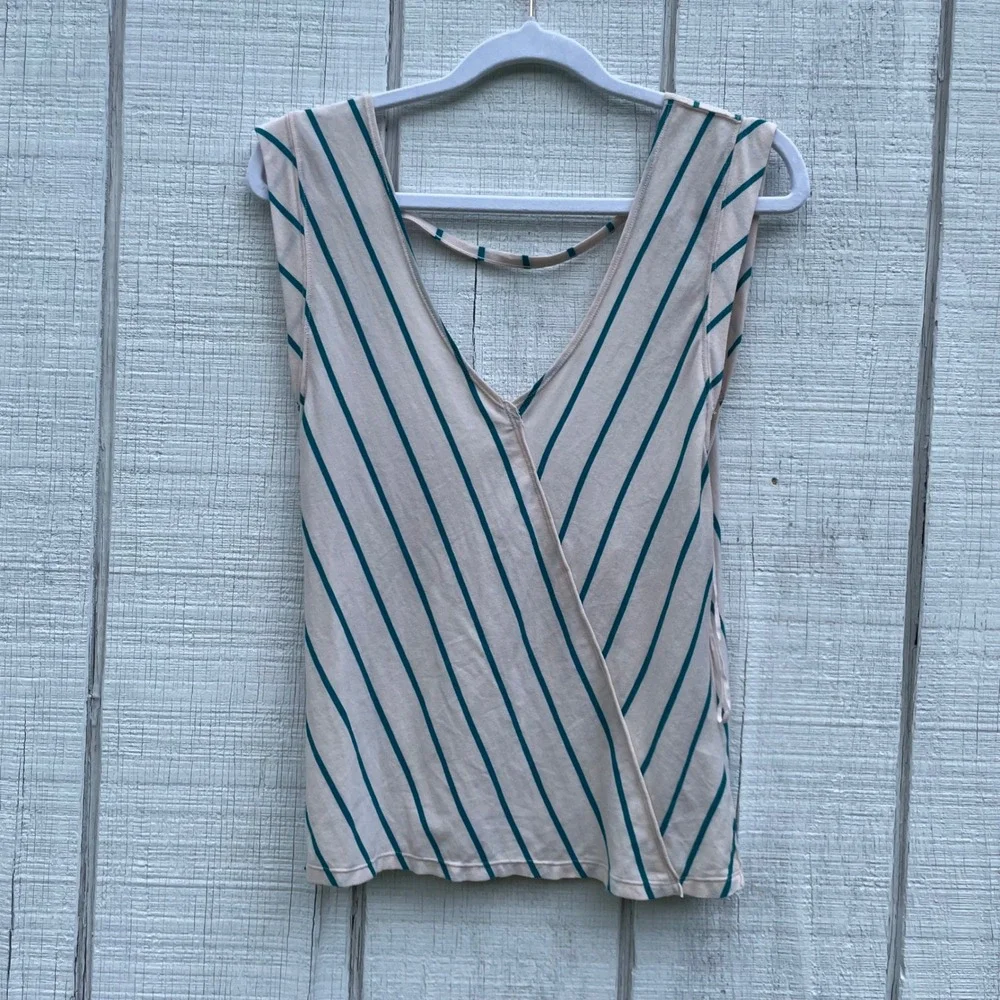 Free People Cream Tank Top with Teal Stripes